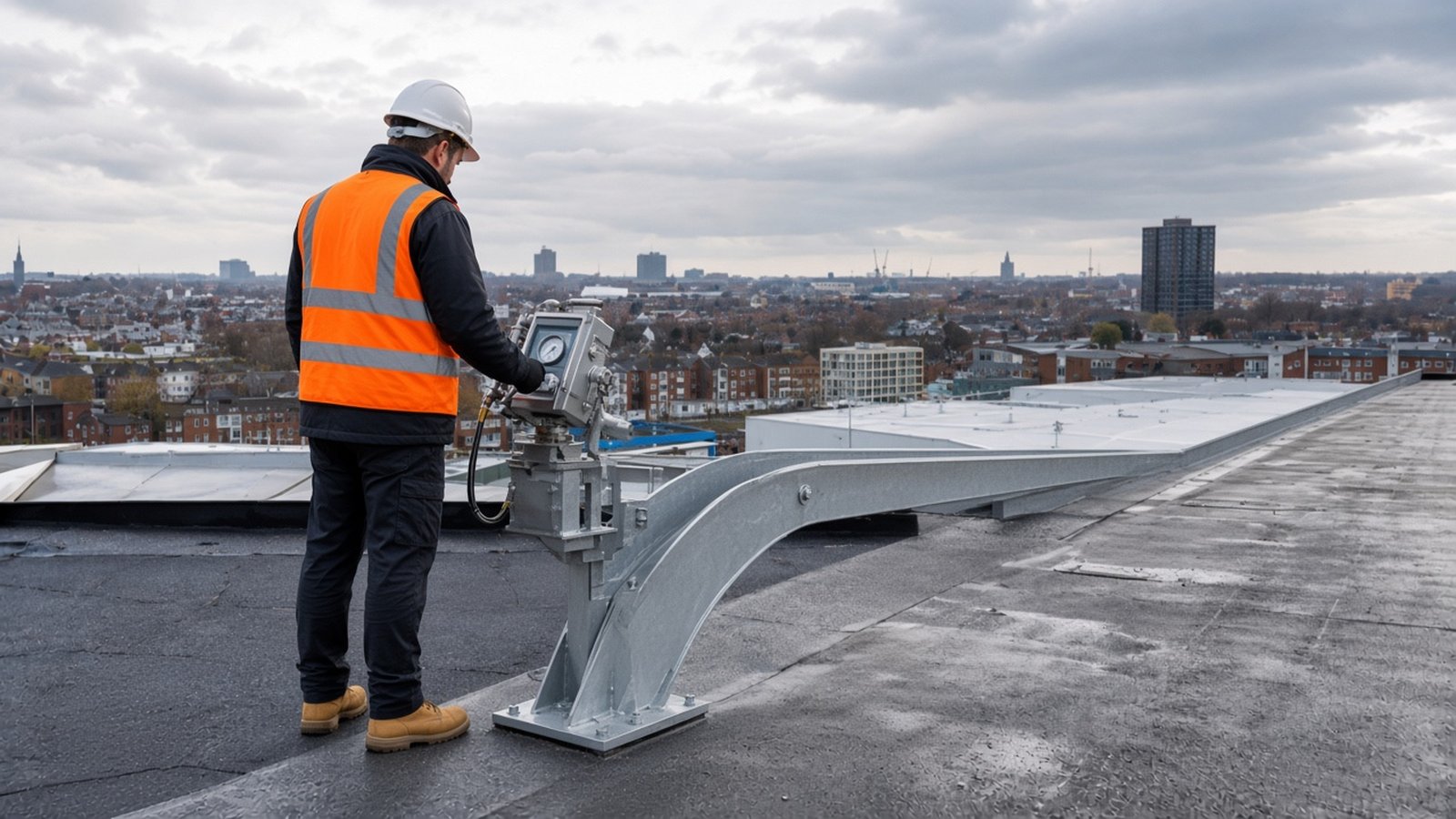 Operative proof-load testing a galvanised rooftop davit arm